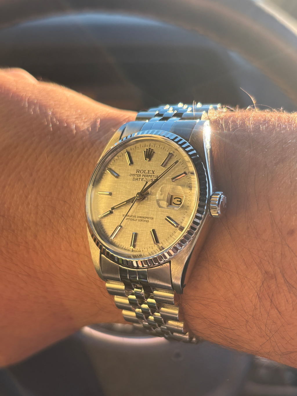 Rolex Datejust 16014 36mm Silver Linen Dial 18ct White Gold Bezel c.1982