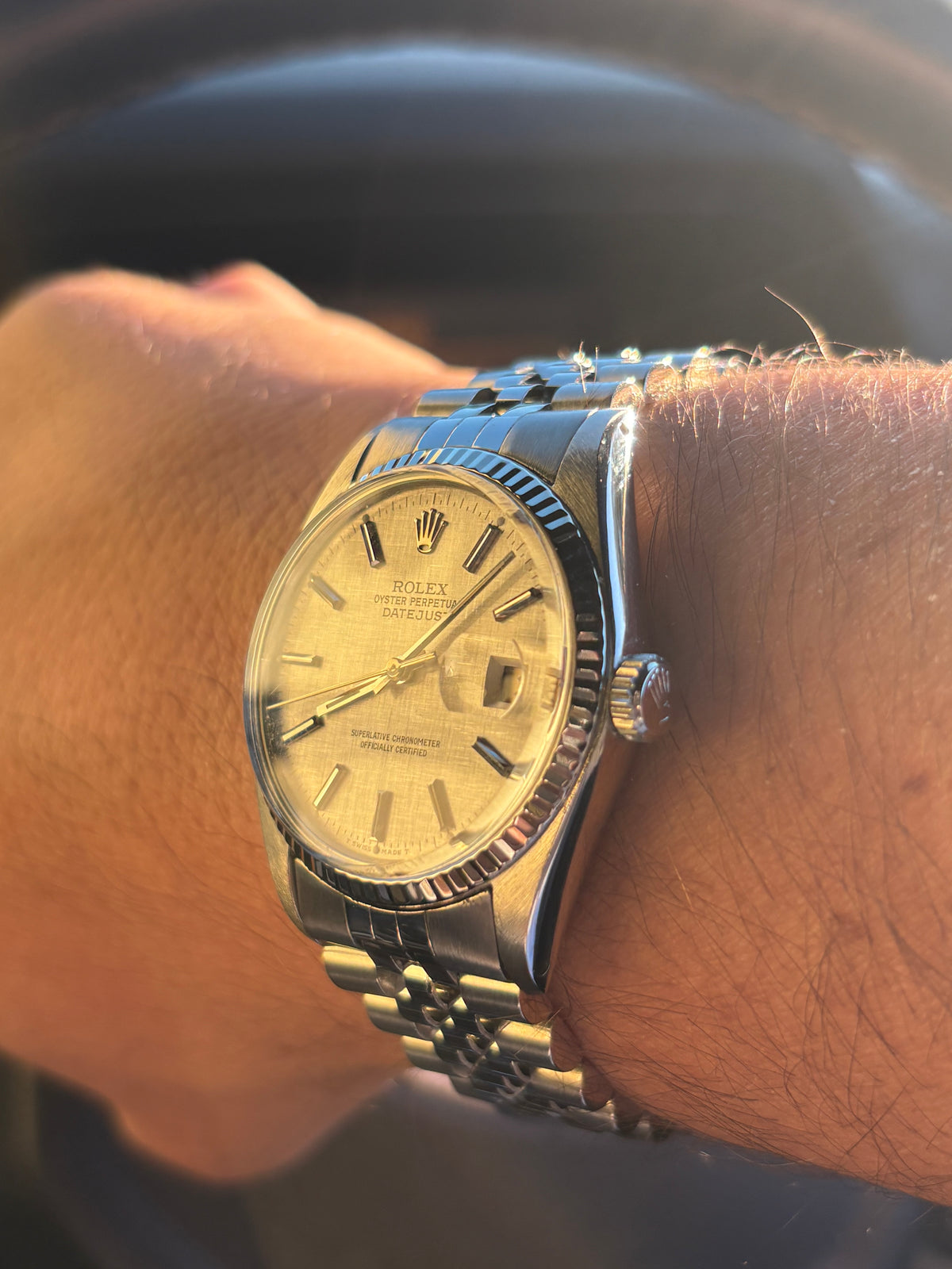 Rolex Datejust 16014 36mm Silver Linen Dial 18ct White Gold Bezel c.1982
