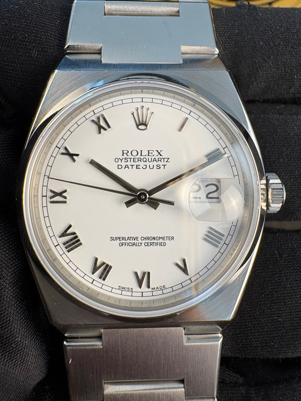 Rolex Oysterquartz Datejust 17000 White Roman Dial Box Rolex Service Card 36mm