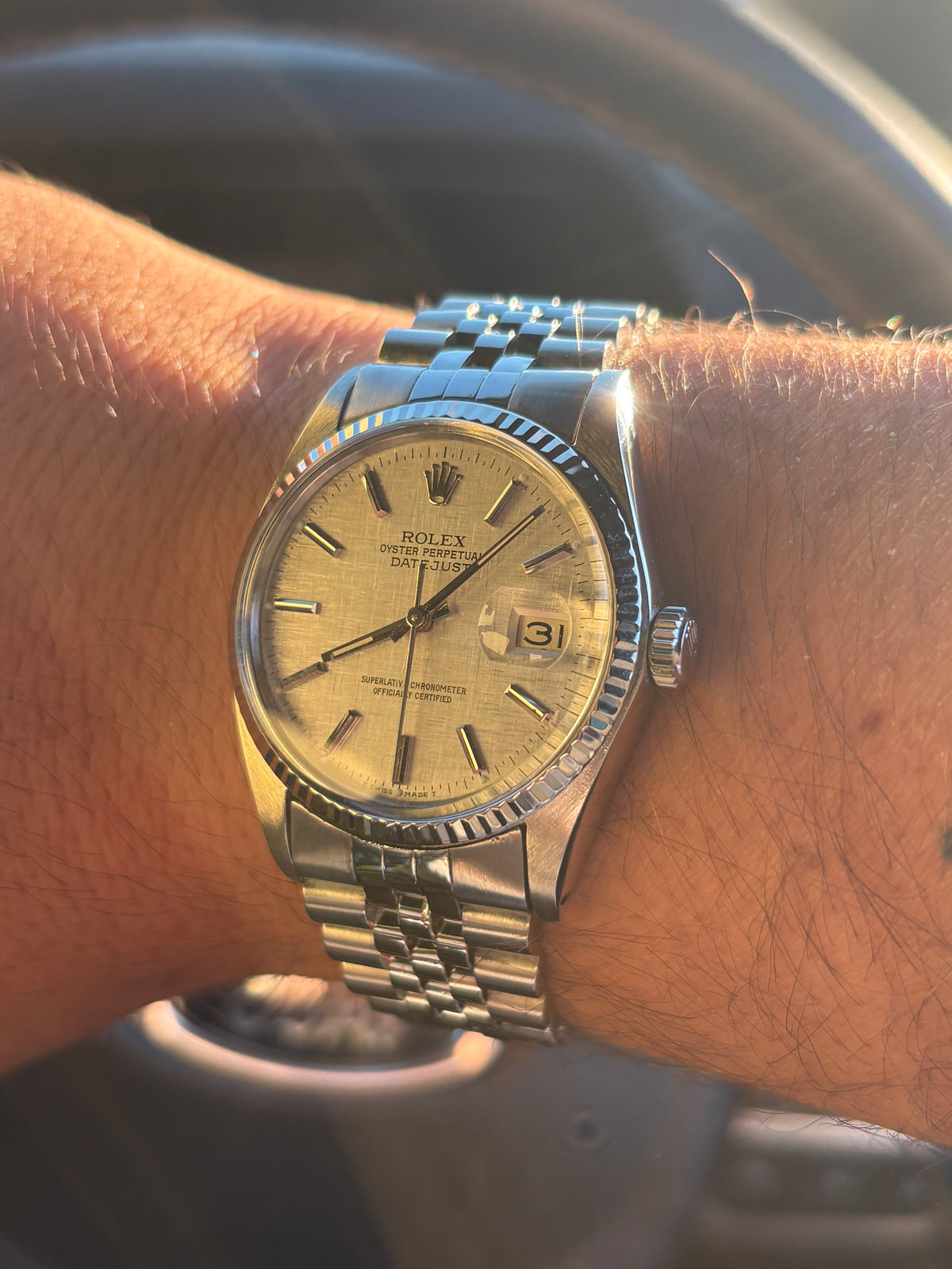 Rolex Datejust 16014 36mm Silver Linen Dial 18ct White Gold Bezel c.1982