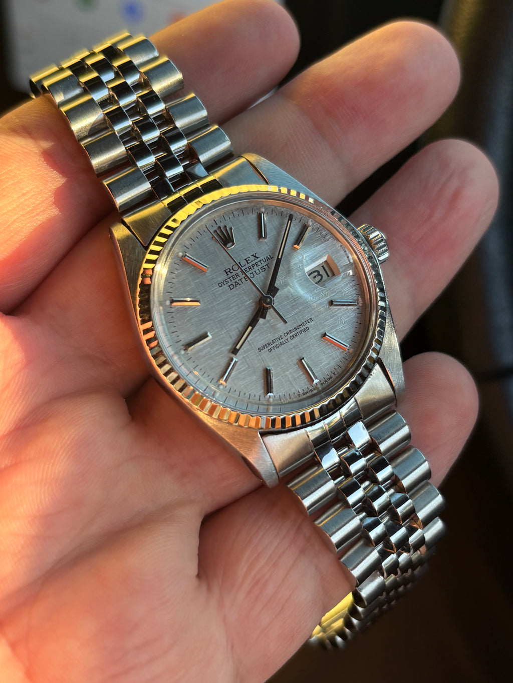 Rolex Datejust 16014 36mm Silver Linen Dial 18ct White Gold Bezel c.1982