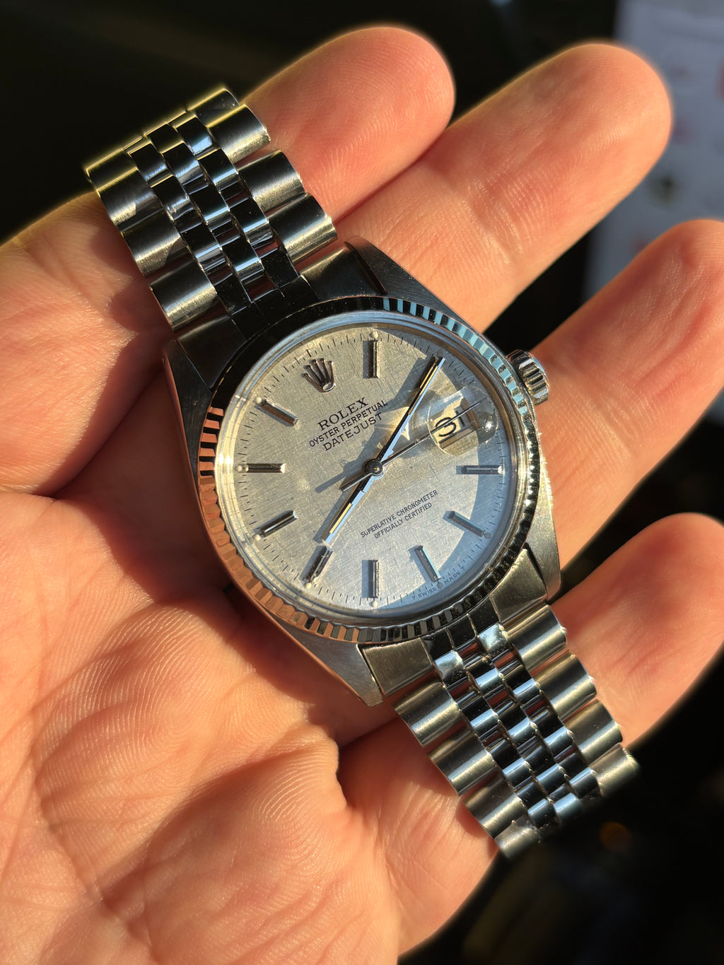Rolex Datejust 16014 36mm Silver Linen Dial 18ct White Gold Bezel c.1982
