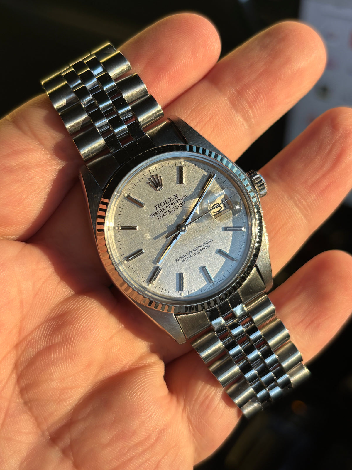 Rolex Datejust 16014 36mm Silver Linen Dial 18ct White Gold Bezel c.1982